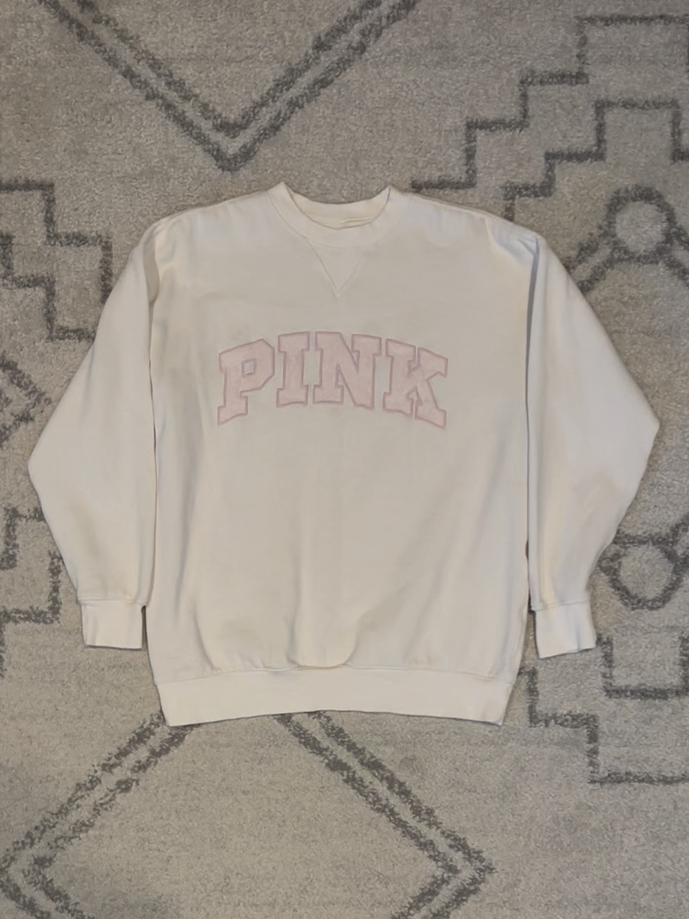 PINK Victoria's Secret Campus Fleece Crew Sweatshirt Winter White Size S